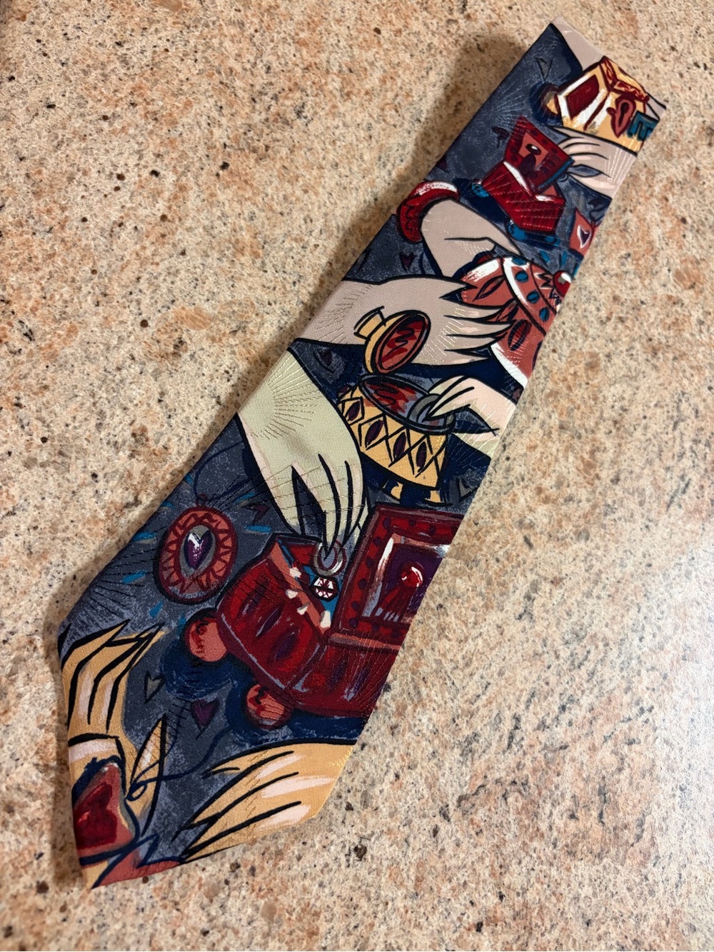 The Beatles Graphic Pattern Tie in Red, Gray, Cream and Blue